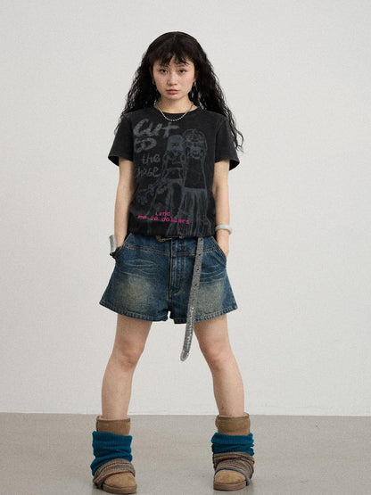 Achihara Bestie Borrowed Tee Retro Washed Cotton