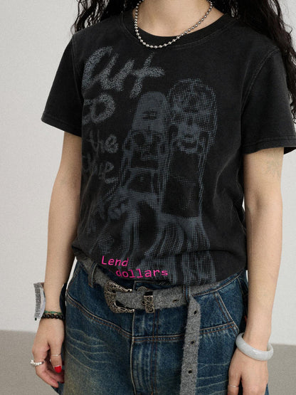 Achihara Bestie Borrowed Tee Retro Washed Cotton
