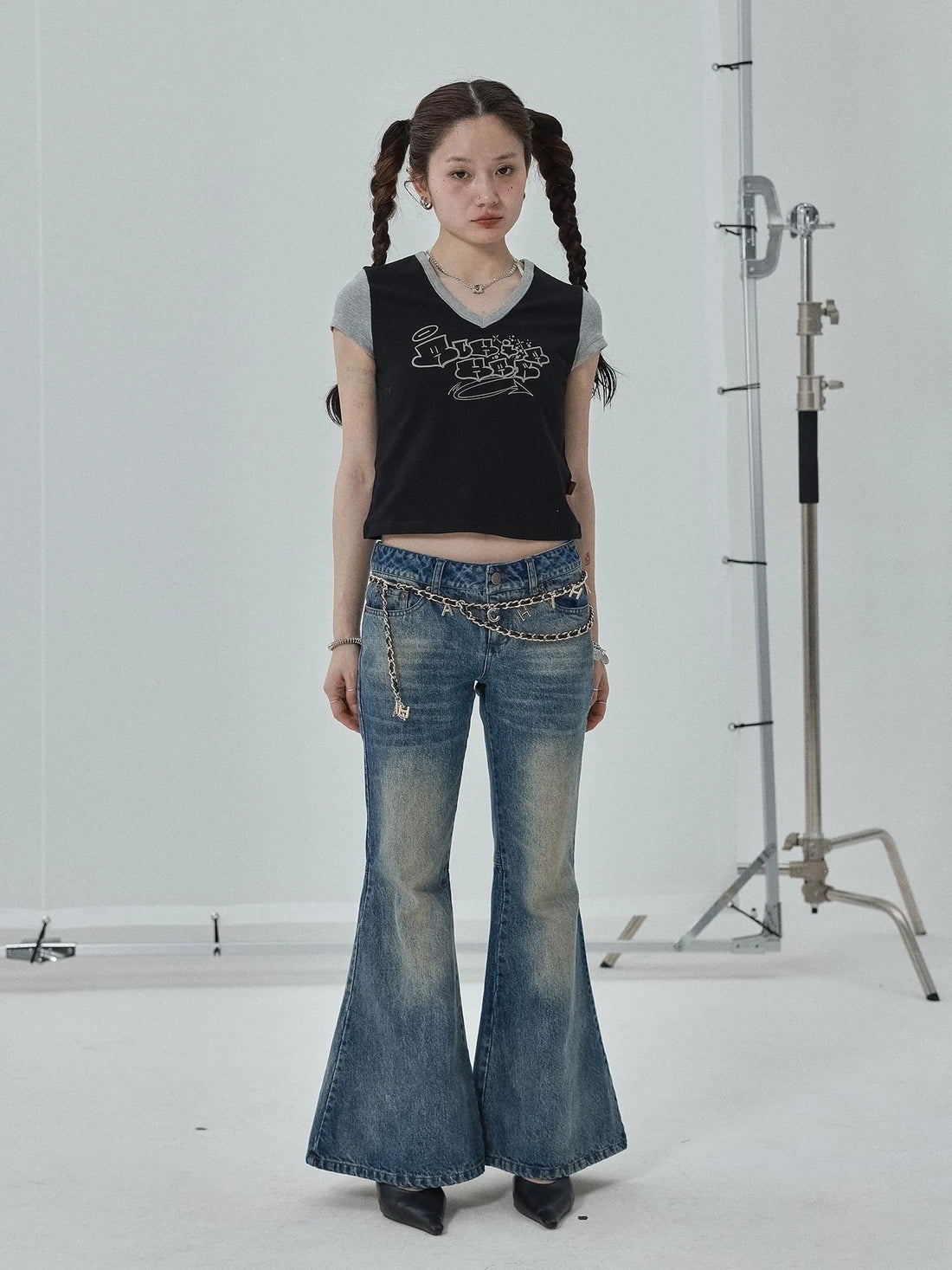 Black Contrast Collar Cropped Tee