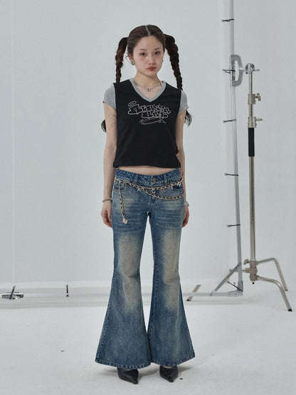Black Contrast Collar Cropped Tee