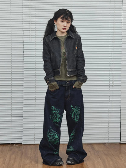 Black Denim Cropped Jacket With Soft Fleece Lining