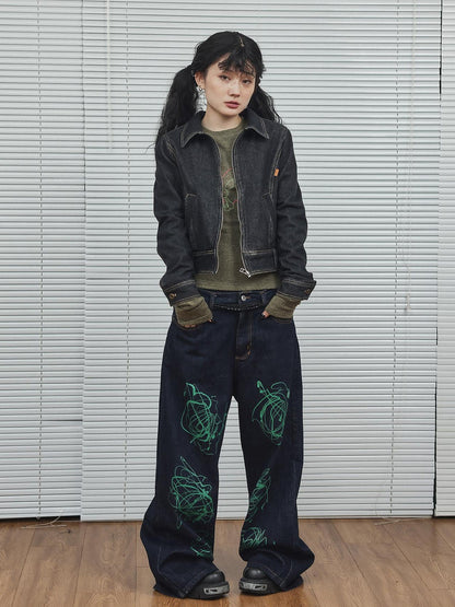 Achihara Black Denim Cropped Jacket With Soft Fleece Lining