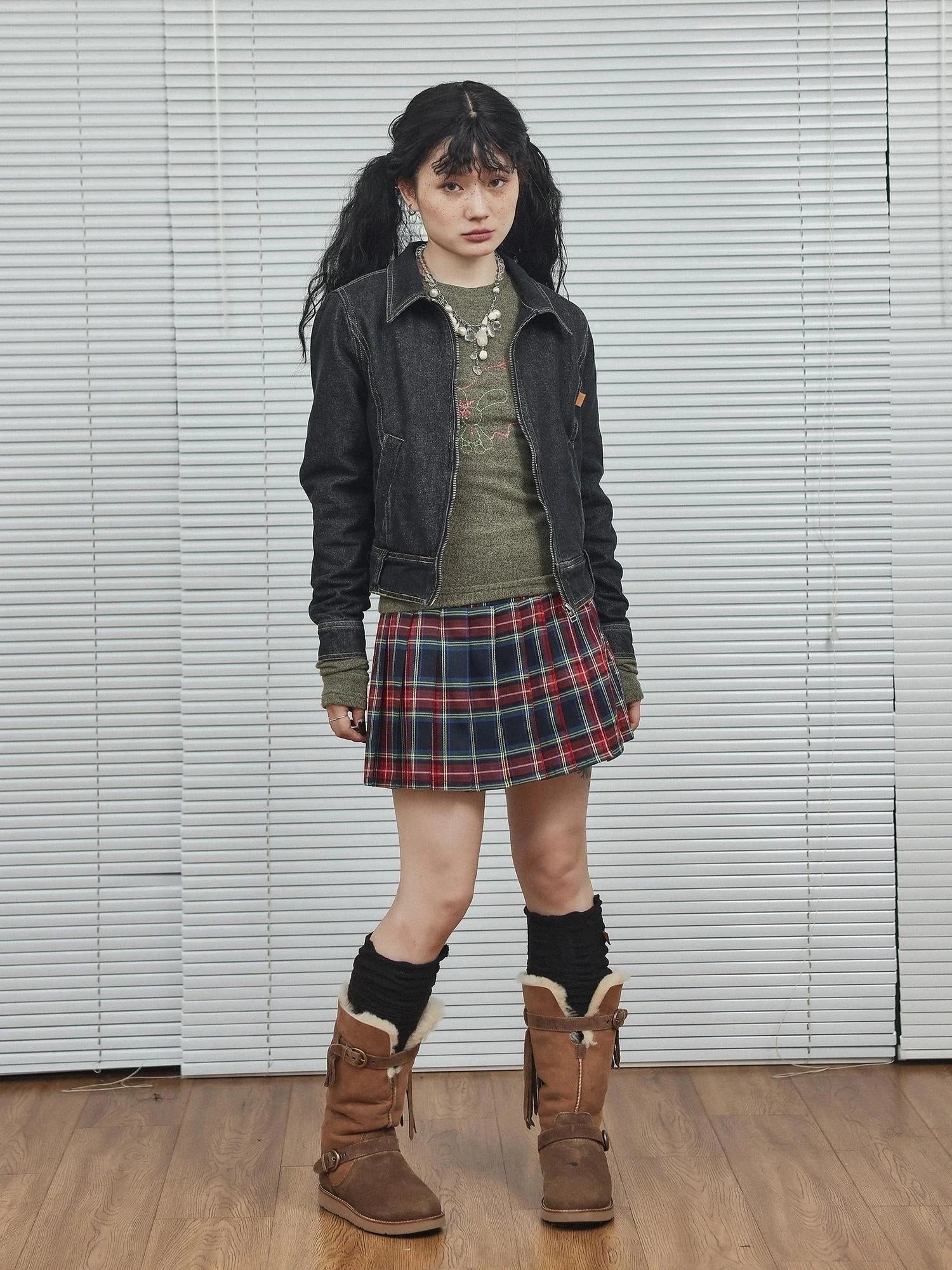 Black Denim Cropped Jacket With Soft Fleece Lining