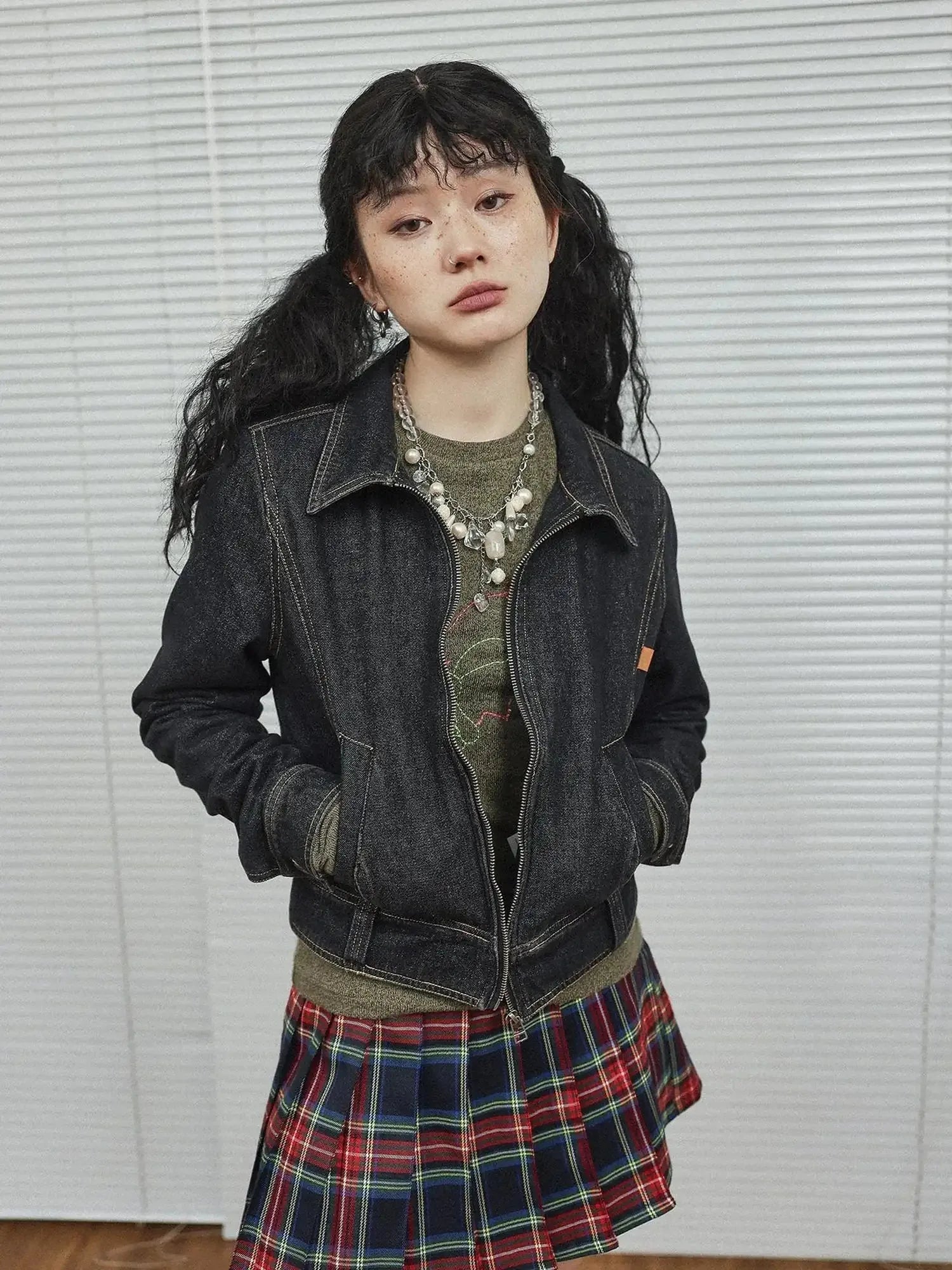 Black Denim Cropped Jacket With Soft Fleece Lining