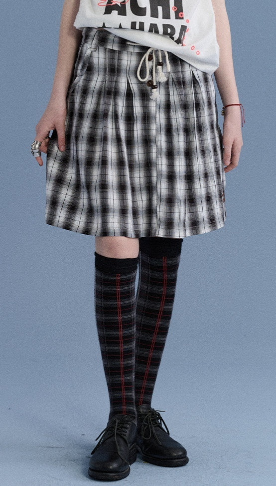 Achihara_Black_White_Check_Embroidered_A_Line_Women&