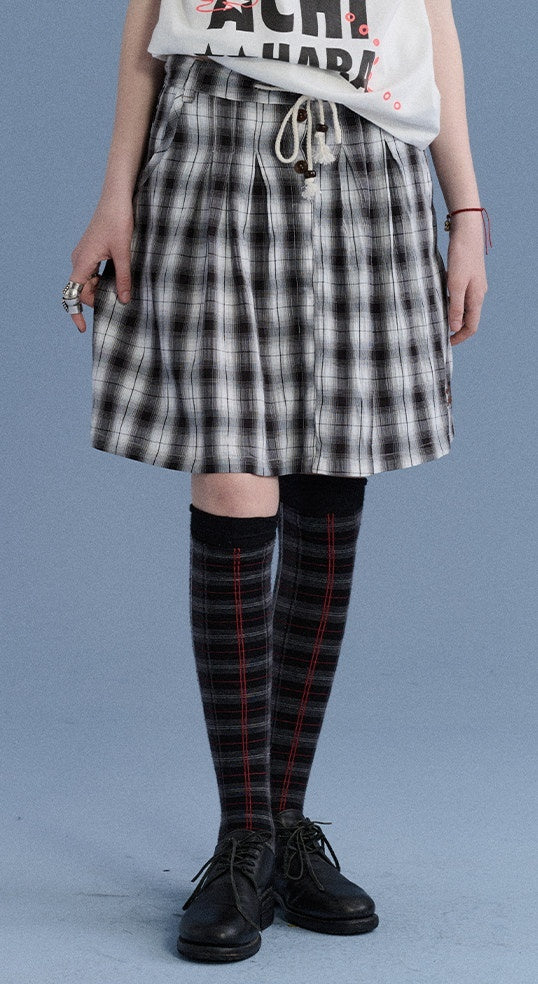 Achihara_Black_White_Check_Embroidered_A_Line_Women&