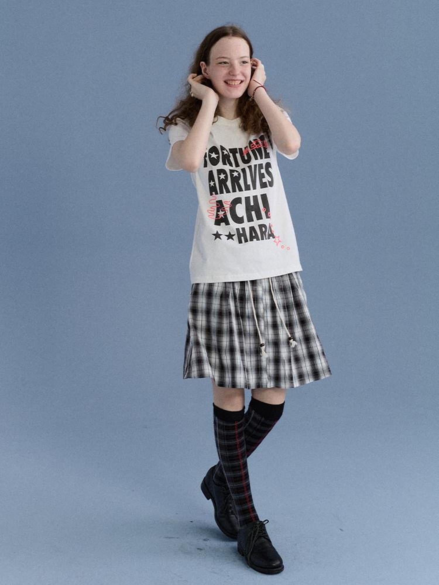 Achihara Black White Check Embroidered A Line Women&
