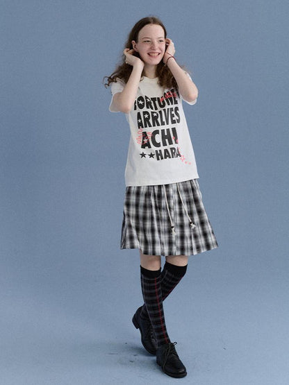 Achihara Black White Check Embroidered A Line Women&