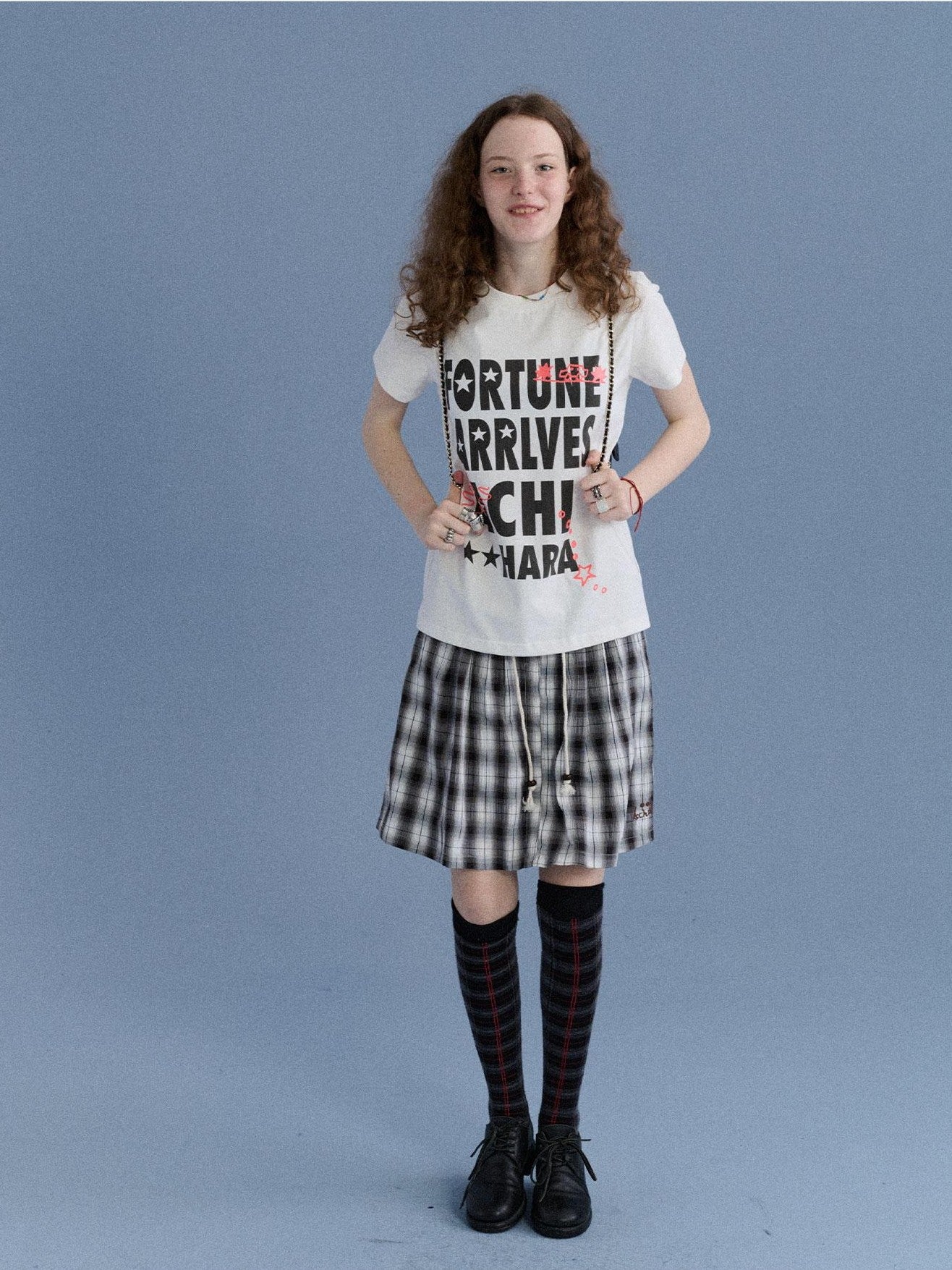 Achihara Black White Check Embroidered A Line Women&