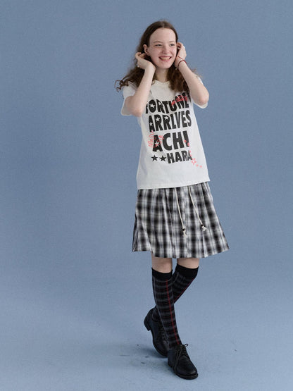 Achihara Black White Check Embroidered A Line Women&