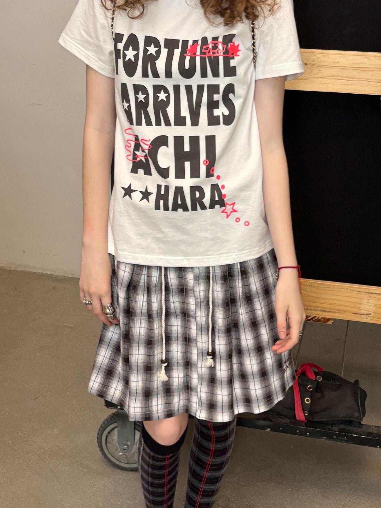 Achihara Black White Check Embroidered A Line Women&