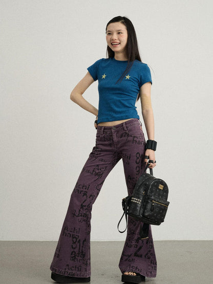 Achihara Blueberry Flare Denim Pants