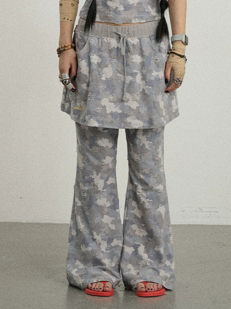 Achihara Blueberry Ice Camouflage Flare Palazzo Pants-1