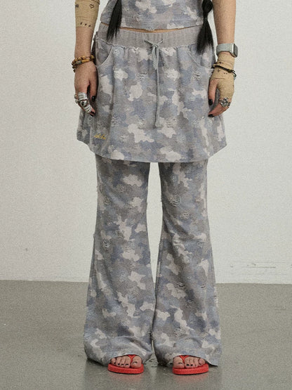 Achihara Blueberry Ice Camouflage Flare Palazzo Pants-1
