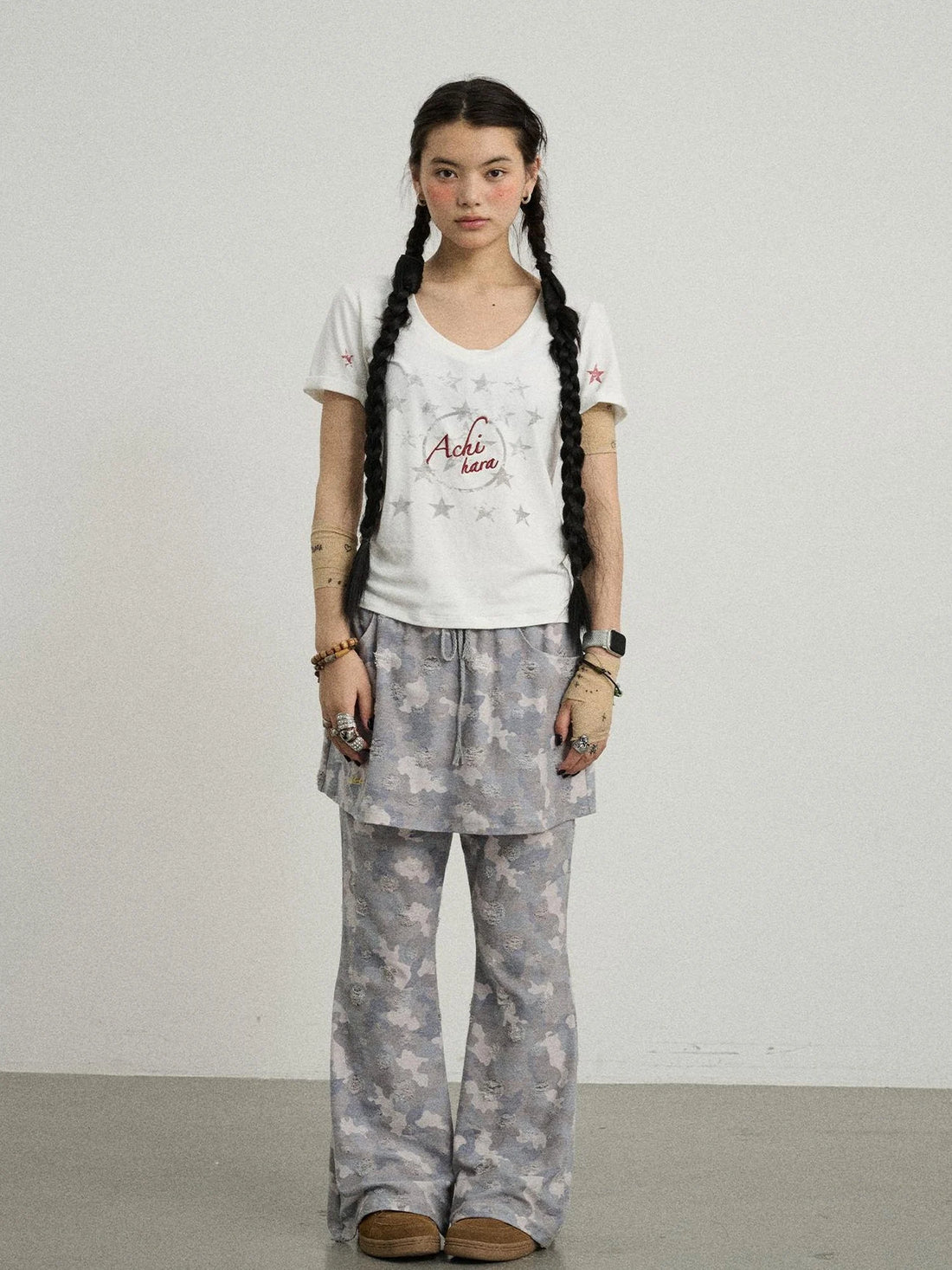 Blueberry Ice Camouflage Flare Palazzo Pants