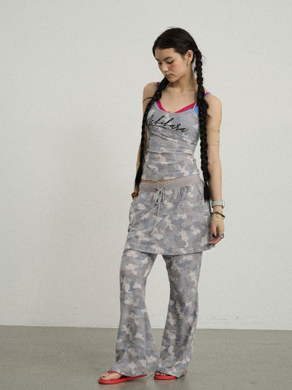 Achihara Blueberry Ice Camouflage Flare Palazzo Pants
