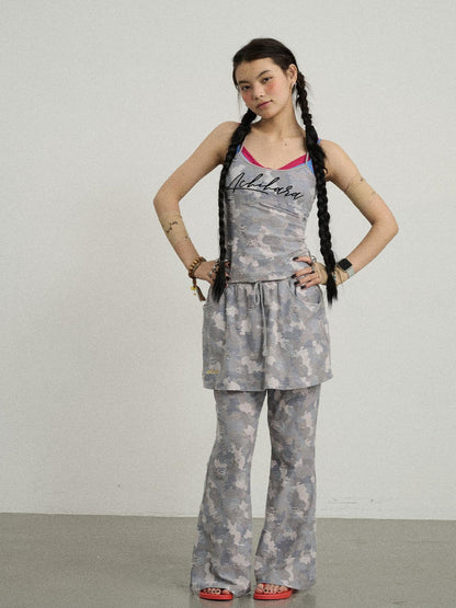 Achihara Blueberry Ice Camouflage Flare Palazzo Pants