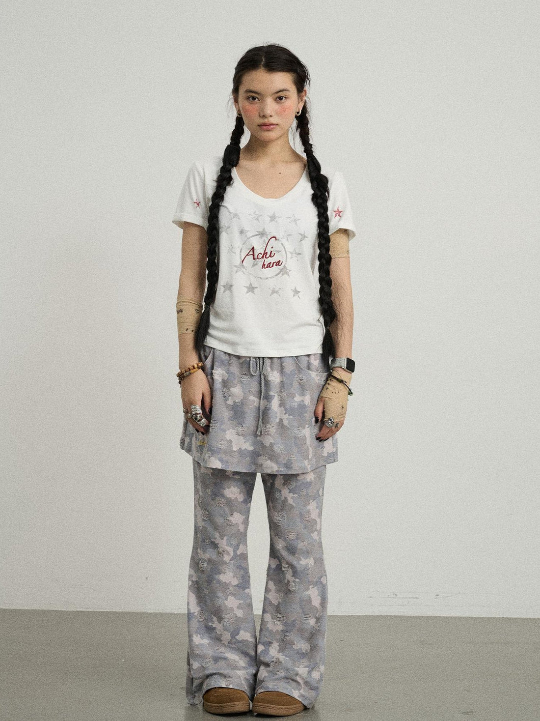 Achihara Blueberry Ice Camouflage Flare Palazzo Pants