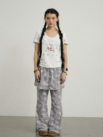 Achihara Blueberry Ice Camouflage Flare Palazzo Pants