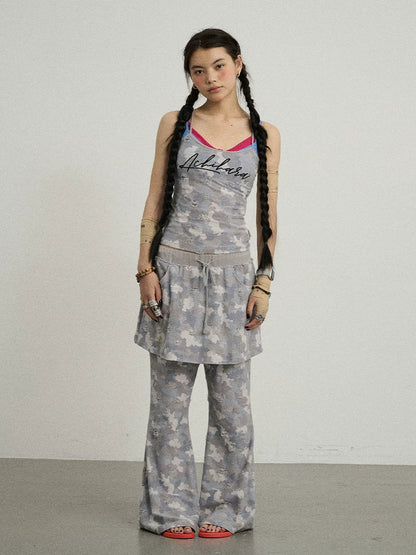 Achihara Blueberry Ice Camouflage Flare Palazzo Pants-2