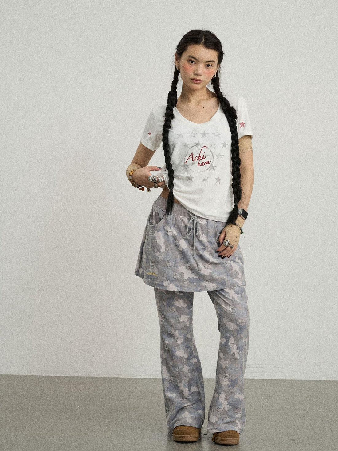 Achihara Blueberry Ice Camouflage Flare Palazzo Pants