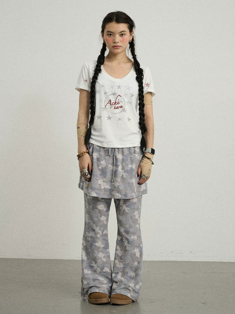 Achihara Blueberry Ice Camouflage Flare Palazzo Pants-4