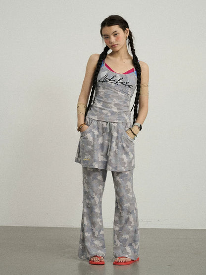 Achihara Blueberry Ice Camouflage Flare Palazzo Pants-5
