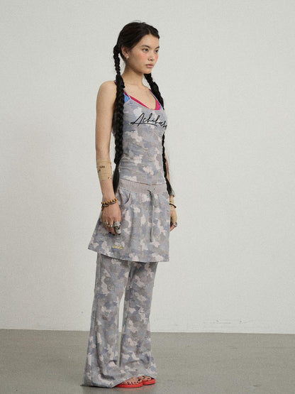 Achihara Blueberry Ice Camouflage Flare Palazzo Pants
