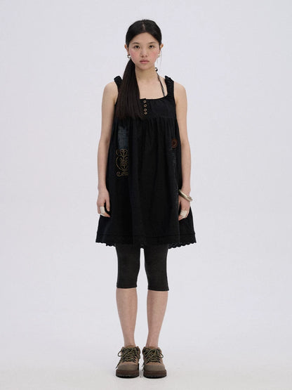 Achihara Breathable Cotton A Line Loose Fit Strappy Women City Commute Slip Midi Dresses-5