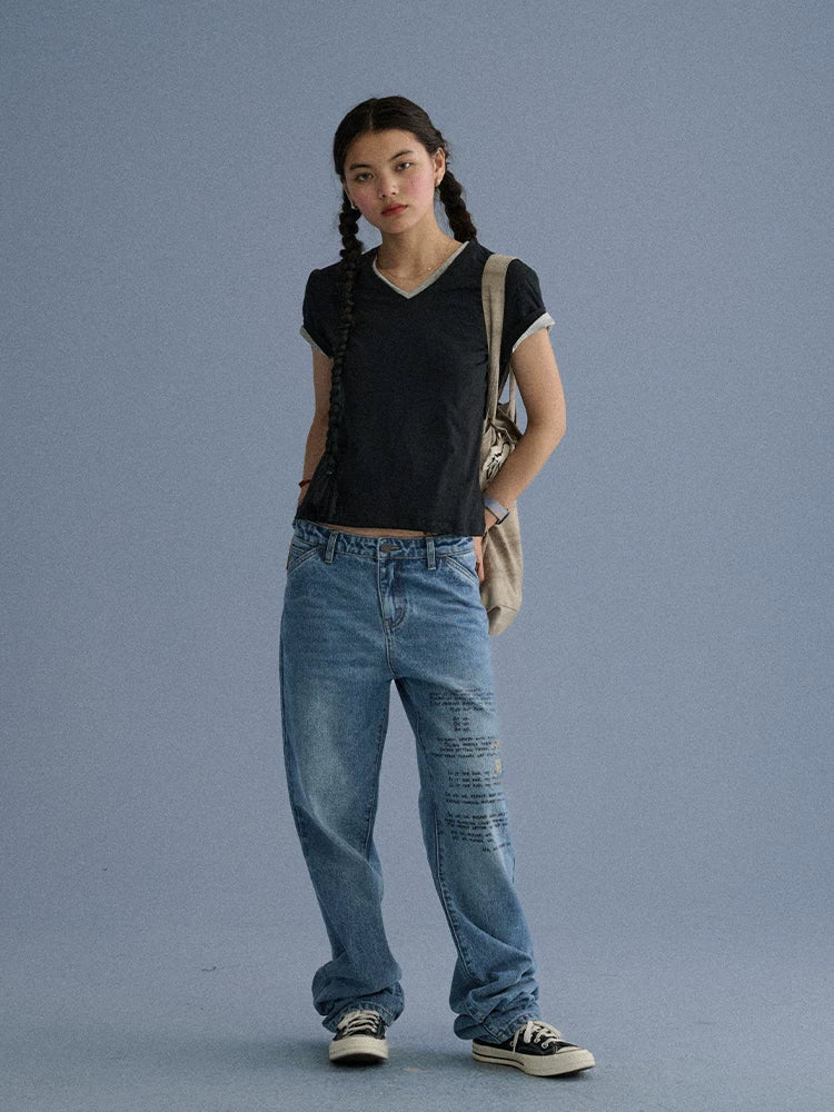 Achihara Breathable Cotton Blend V-neck Straight Fit Women Short Sleeve T-Shirts-1