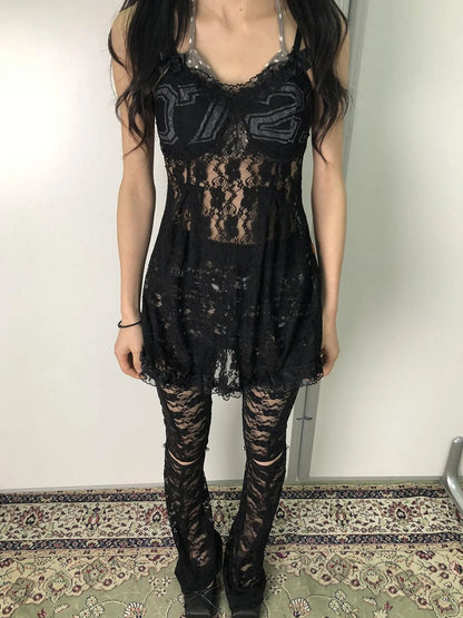 Breton Camellia Lace Slip Dress V Neck T Shirt Long Sleeve