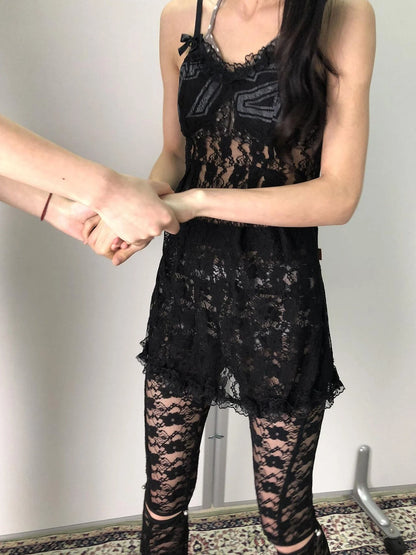 Breton Camellia Lace Slip Dress V Neck T Shirt Long Sleeve