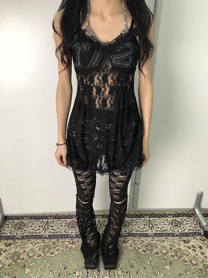Breton Camellia Lace Slip Dress V Neck T Shirt Long Sleeve
