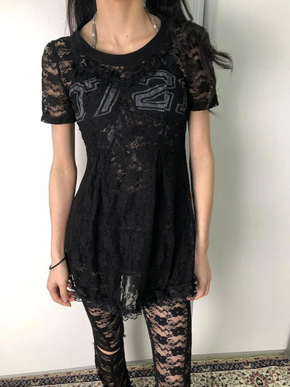 Breton Camellia Lace Slip Dress V Neck T Shirt Long Sleeve