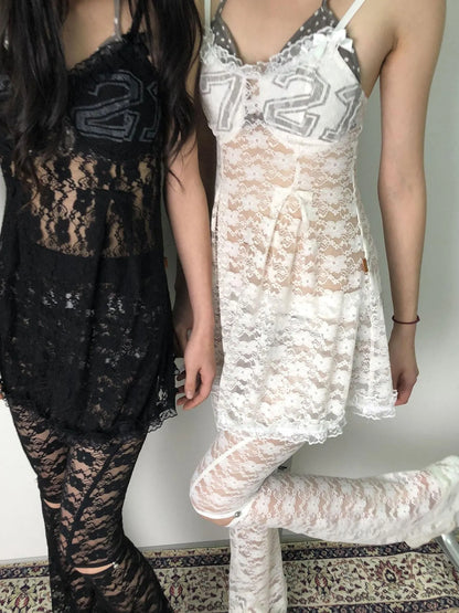 Breton Camellia Lace Slip Dress V Neck T Shirt Long Sleeve