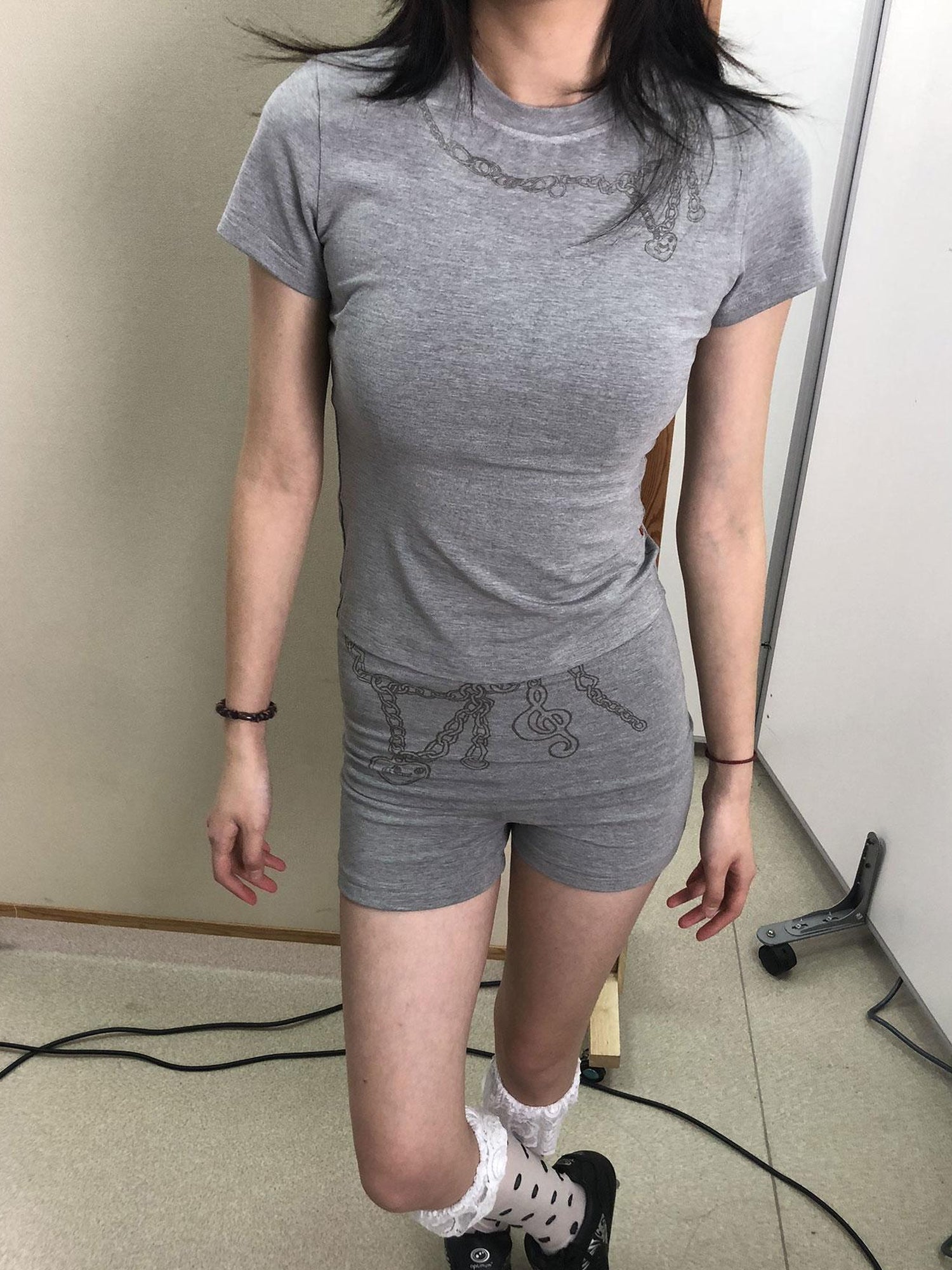 Achihara Breton Chain Romance Tee Feminine Symbolism Short Sleeve Top