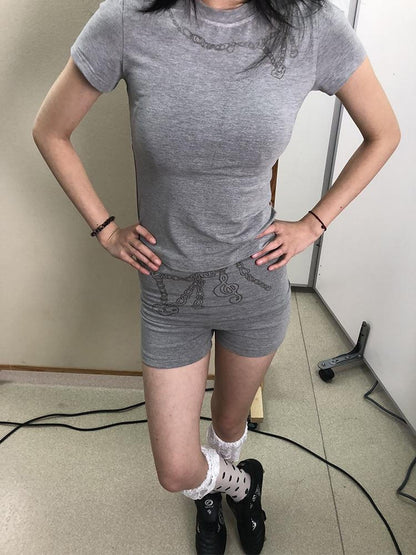 Achihara Breton Chain Romance Tee Feminine Symbolism Short Sleeve Top