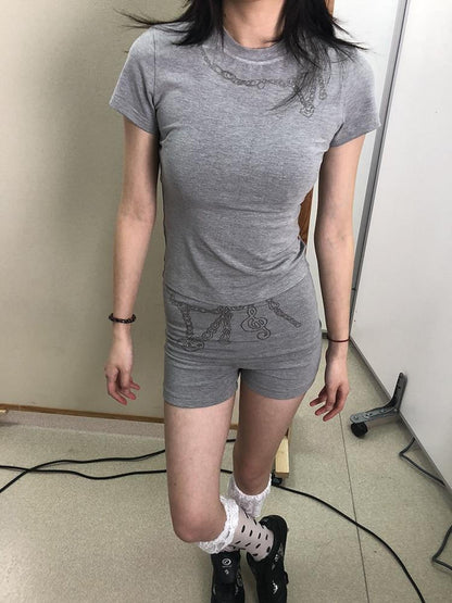 Achihara Breton Chain Romance Tee Feminine Symbolism Short Sleeve Top
