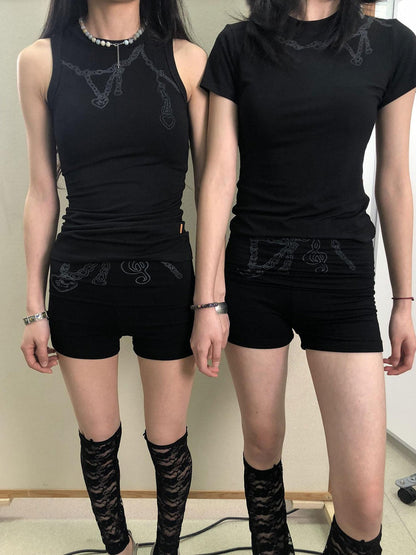 Achihara Breton Chain Romance Tee Feminine Symbolism Short Sleeve Top