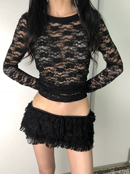 Achihara Breton Chun Lace Long Sleeve Top-2