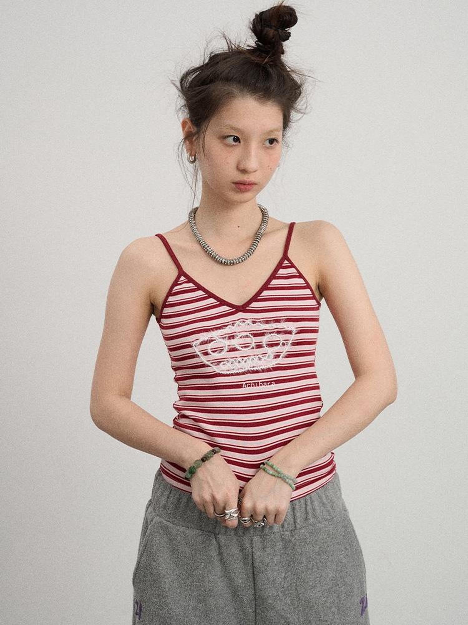 Achihara Breton Dixie Striped Rope Embroidered Bralette