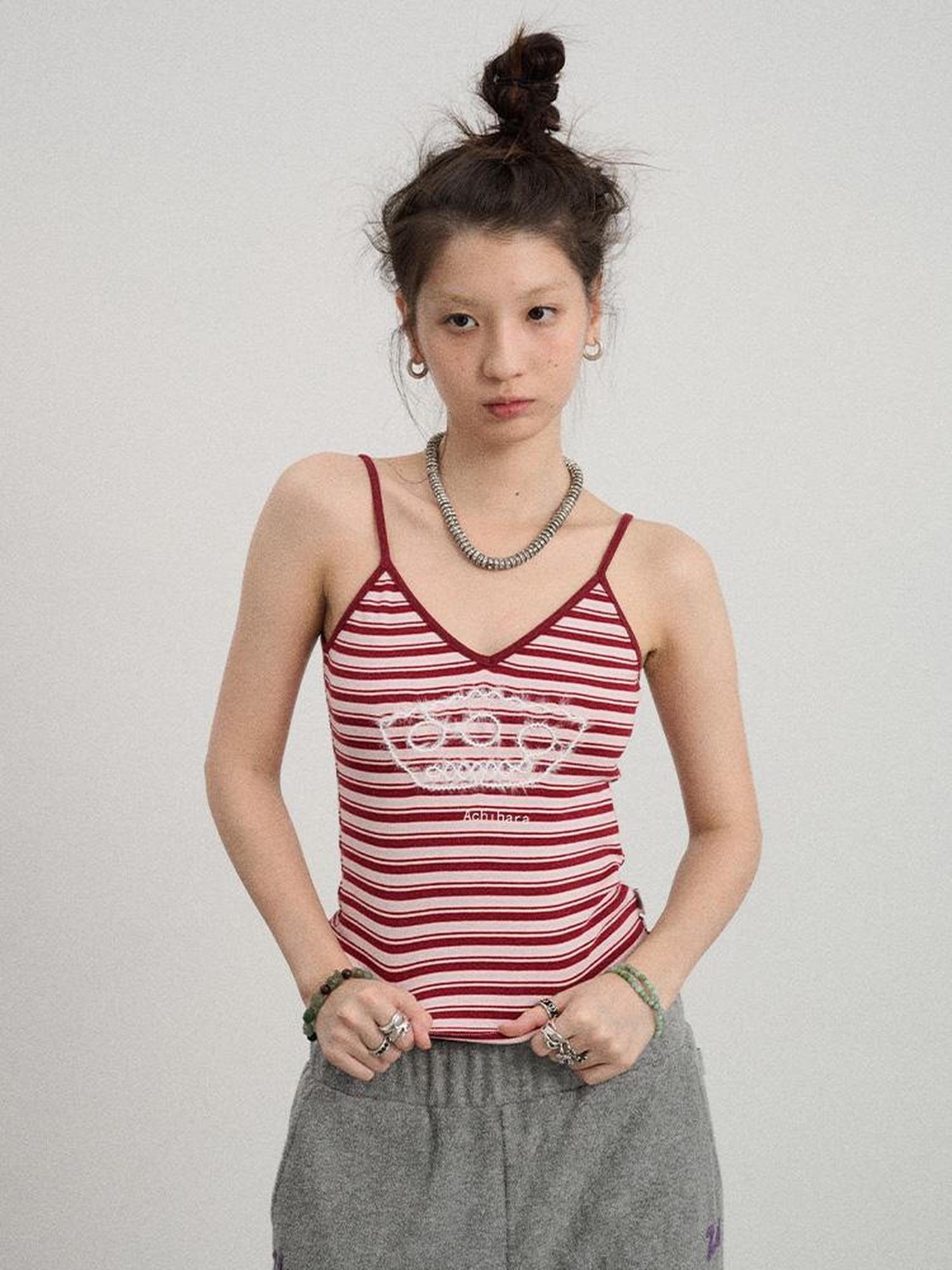 Achihara Breton Dixie Striped Rope Embroidered Bralette