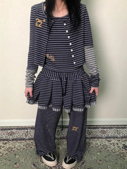 Breton Star Spot Pleated Mini Skirt Stretch Knit A Line