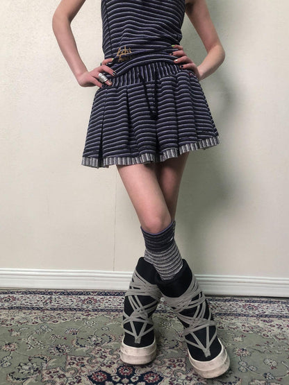 Achihara Breton Star Spot Pleated Mini Skirt Stretch Knit A Line