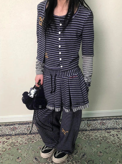 Breton Star Spot Pleated Mini Skirt Stretch Knit A Line