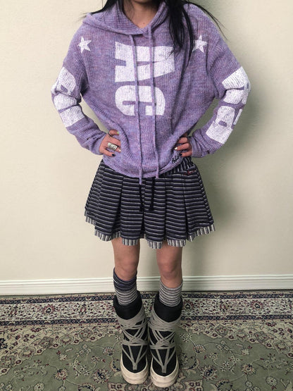 Achihara Breton Star Spot Pleated Mini Skirt Stretch Knit A Line