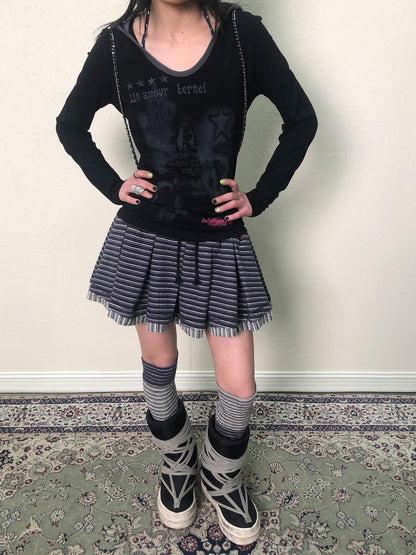 Achihara Breton Star Spot Pleated Mini Skirt Stretch Knit A Line
