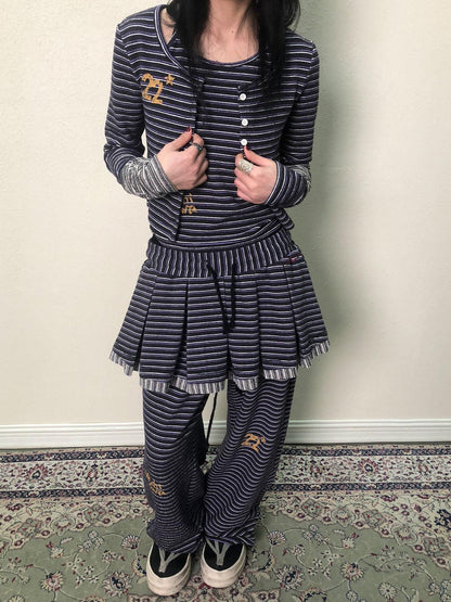 Achihara Breton Star Spot Pleated Mini Skirt Stretch Knit A Line