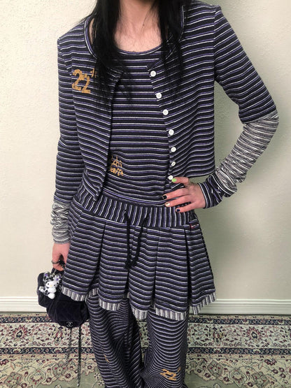 Achihara Breton Star Spot Pleated Mini Skirt Stretch Knit A Line