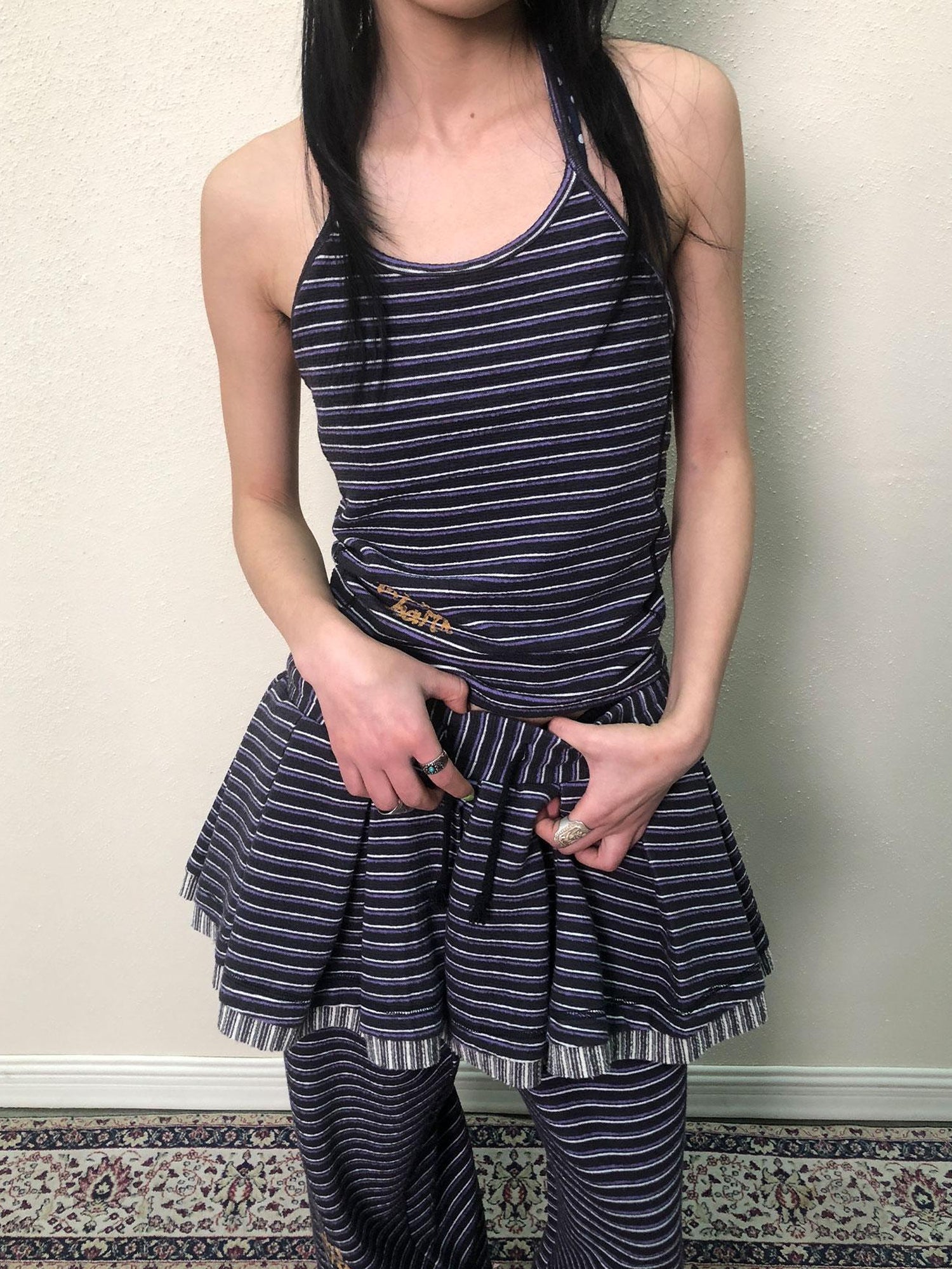 Achihara Breton Star Spot Pleated Mini Skirt Stretch Knit A Line